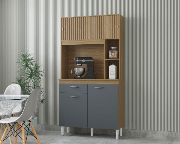 A881.Kit Cozinha Duda 90 4P1G Damasco Ripado 3D.Cinza Poquema