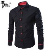 linxiansheng mantas casuais&amp; cheques camisas longas da luva regulares (misturas de algodão) #034