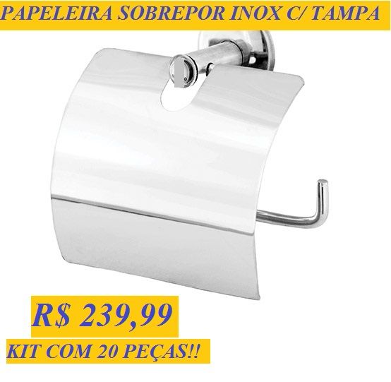 KIT COM 20 PAPELEIRA C/ TAMPA INOX