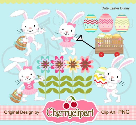 Kit scrapbook digital cliparts coelhos e ovos