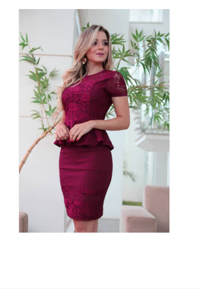 CONJUNTO PEPLUM RENDA VINHO MARSALA