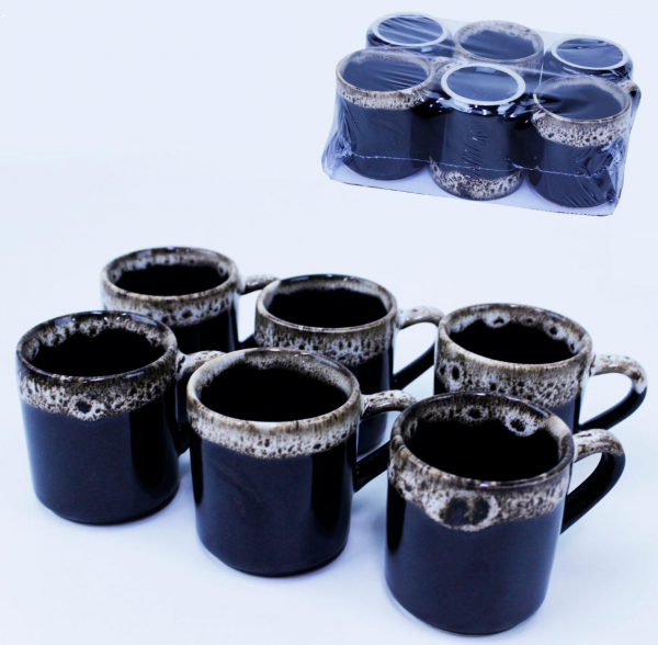 Jogo Xícara 6 Pçs Porcelana 50 Ml Borda Decorada- Marrom
