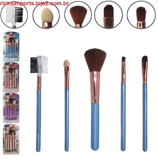PINCEL PARA MAKE / MAQUIAGEM E ACESSORIOS COLORS KIT COM 5 PECAS NA CARTELA
