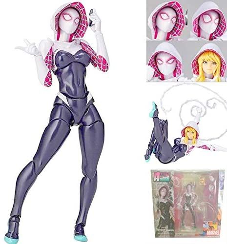 Garota Aranha - Spider Gwen - Modelo Rosa Articulado + Acessórios + Base - 15cm