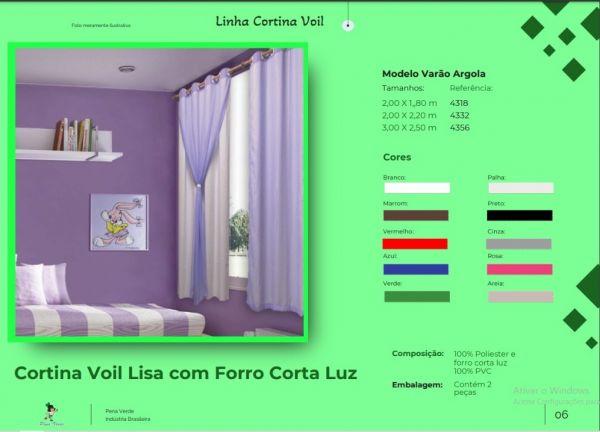 Cortina Voil Lisa 1,80x2,70m sem Black Out Cores Sortidas Pena Verde