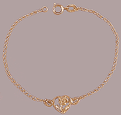 Pulseira folheada a ouro com um coração e flor no interior