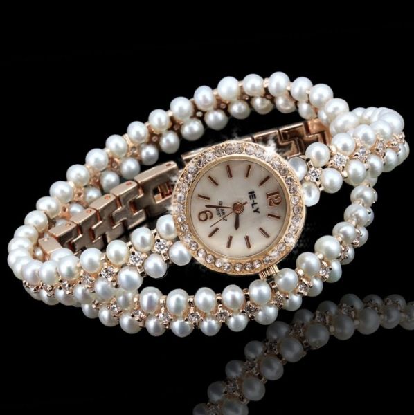 Relógio Quartzo Lady Di Pérolas e Cristais (RL 004)