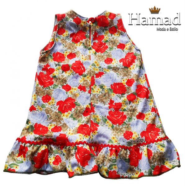 vestido infantil com laço 02 anos, malha com elasticidade, estampa floral