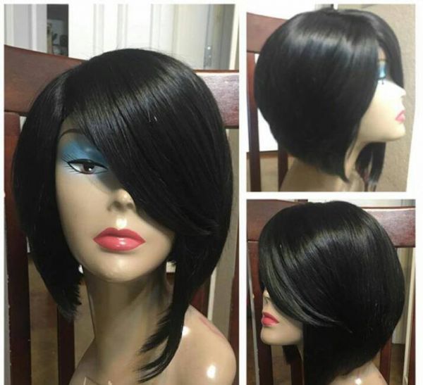 Peruca Cabelo natural preto 20cm corte moderno