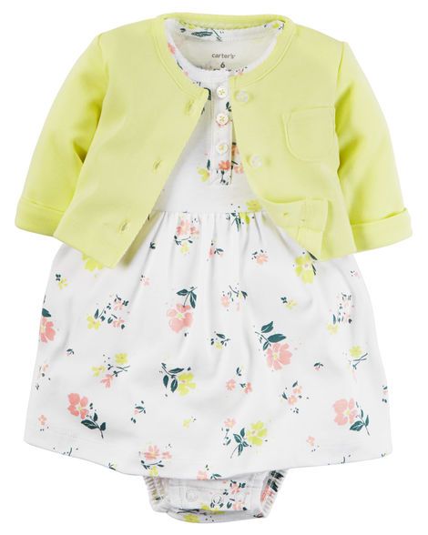 2-Piece Babysoft Bodysuit Dress & Cardigan Set