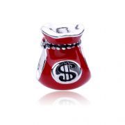 Berloque em prata- saquinho de dinheiro vermelho