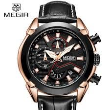 MEGIR RELÓGIO QUARTZO CRONOGRÁFICO RELÓGIO PARA HOMENS COURO RELÓGIO ESPORTIVO