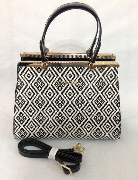 Bolsa Feminina Verniz Importada Preta/Branca