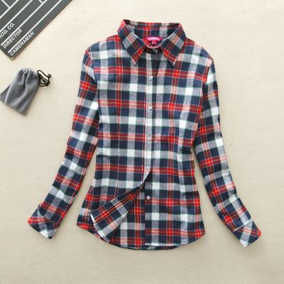 Blusa Feminino Outono Inverno Casual De Algodão Xadrez Estil