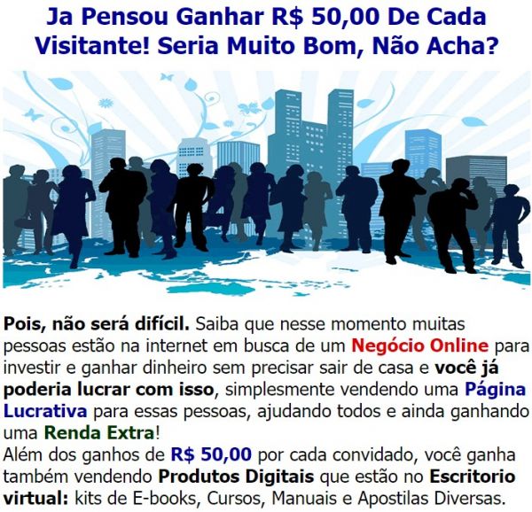 Página Lucrativa - Renda Extra - Receba Ilimitados Pagamentos de R$ 50,00 na sua conta do Pagseguro