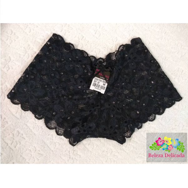 Calcinha de renda tipo shortinho Preta - Beleza Delicada