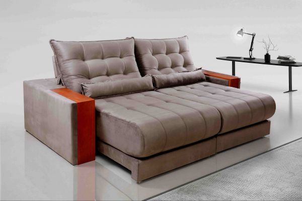 Estofado Retratil Reclinavel Genova 250 2x100 Molas Ensacadas Veludo Inca 813 Bege Escuro Evidence