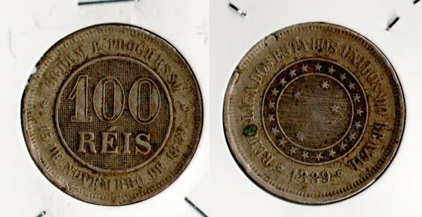V036-3 -100 Réis 1889 - Tiragem 7.685.500