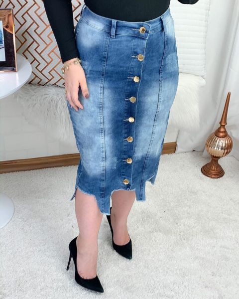 Saia Jeans com Lycra botões  42  Código 007