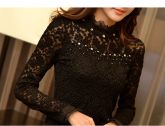 Blusa Casual Nova Gola Babados Manga Longa Luxo De Renda