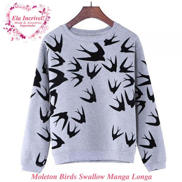 Moleton Estampado Birds Swallow Cinza