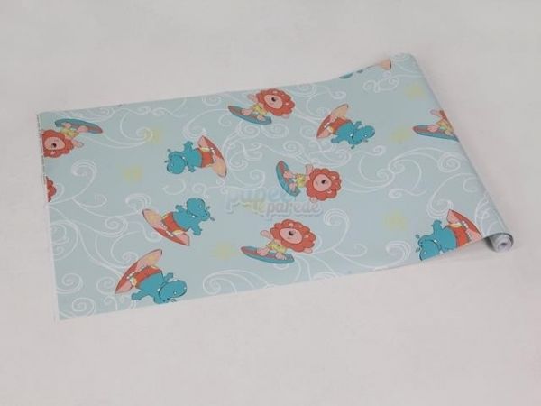 papel-de-parede-com-fundo-azul-claro-e-detalhes branco-e-tons-de-azul-marrom-e-amarelo-MODELO 01