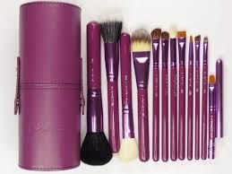 kit com 12 pinceis replica da mac - com suporte - roxo