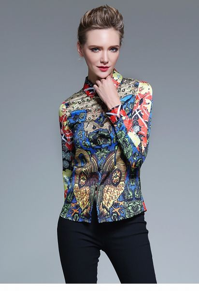 Blusa Feminina Casual Estampada Manga Longa Elegante Fglac