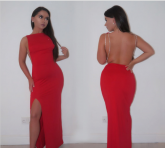 Vestido Longo Com Costas De Fora E Sem Manga Vermelho