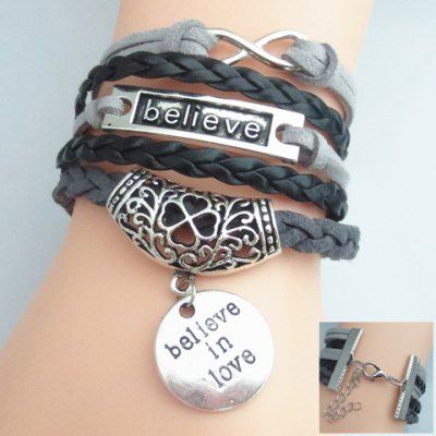 Letter Openwork Flower Pattern Weaved Layered Friendship Bracelet