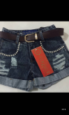 ♡ Short Jeans Com Cinto Feminino Lycra Coleção