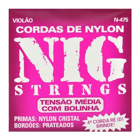 Encordoamento Nig de Nylon para Violão Tensão Média com Bolinha com 6 Cordas N-475