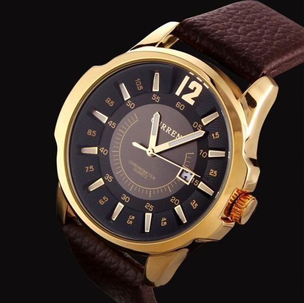 Relógios Pulseira De Couro Quartz Aço inoxidável Dial Sports Watch CURREN 8123 Analógico Com Data