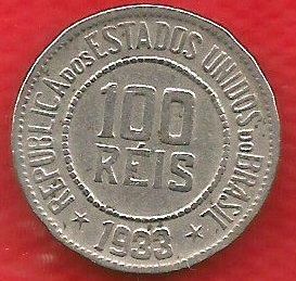 V087-2 - 100 Réis 1933 - Baixa Tiragem 1.314.000 - Linda Peça