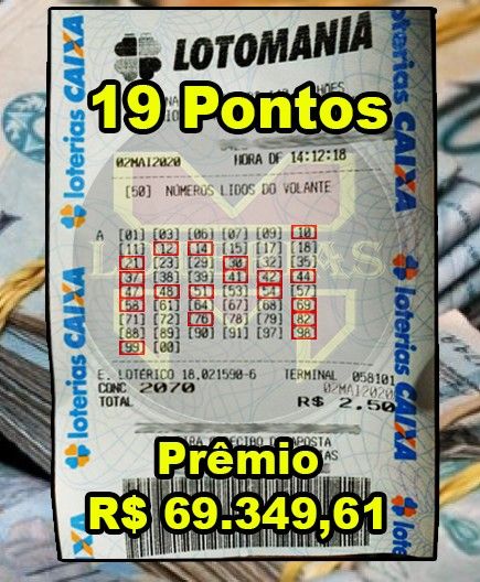 Redução LOTOMANIA contra 75 dezenas, 18, 19 ou 20 pontos 100%