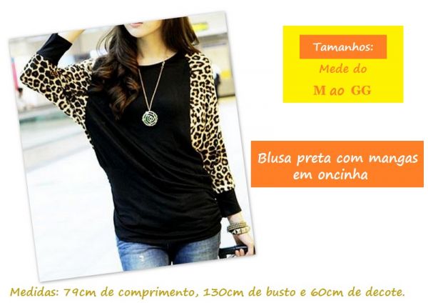 Blusa Preta Com Mangas em Oncinha