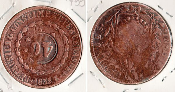 C755-2 - 80 Réis com carimbo de 40 - 1832R - LINDA PEÇA