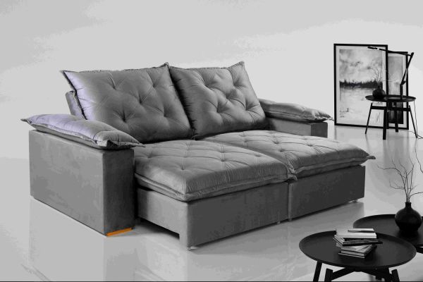 Estofado Retratil Reclinavel Leblon 210 2x80 Molas Ensacadas Veludo Inca Grafite 814 Evidence