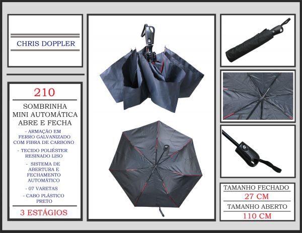 REF. 210 - SOMBRINHA MINI AUTOMÁTICA ABRE E FECHA LISA PRETA