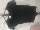 Blusa de crepe de seda bordadas preta gg