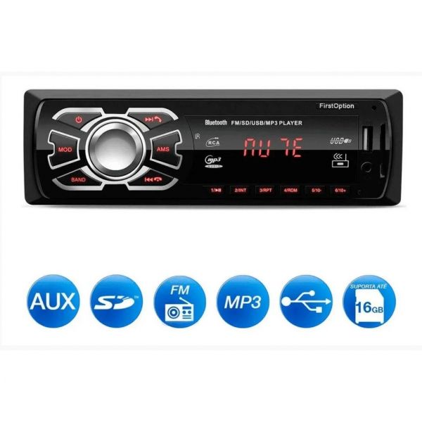 Autorádio First Option 6630 com  bluetoooth e Controle Remoto