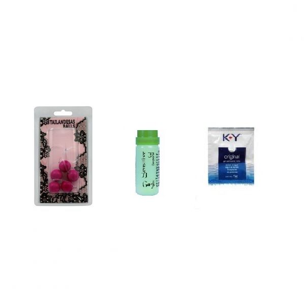 BOLINHA TAILANDESA PEQUENO + ANESTESICO SENSITIVE + LUBRIFICANTE SACHE