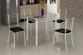 5734.27.1.7 Conjunto Mesa Rio 100x60 Branco Tmp Vidro com 4 Cds Branco.Lirio PretoTeixeira