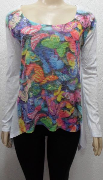 Blusa branca c/ estampa manga longa. Cod: 00012