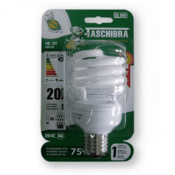 LAMPADA COMPACTA ELETRONICA ESPIRAL 20 W/127V TASCHIBRA