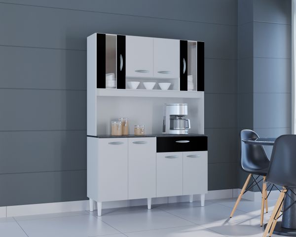 A564.Kit Cozinha Coral 8P1G 120 Branco.Preto Poquema