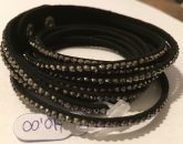 Pulseira Camurça Swarovski Preta Brilho Prata