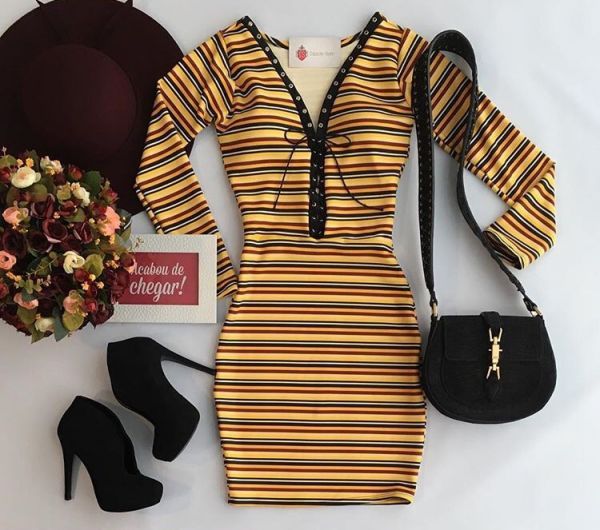 Vestido Amarelo Listrado