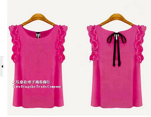 Blusas bordado Lace Bow Chiffon