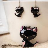 gatos de pintura gotejamento retro brinco conjunto de colar #02641350